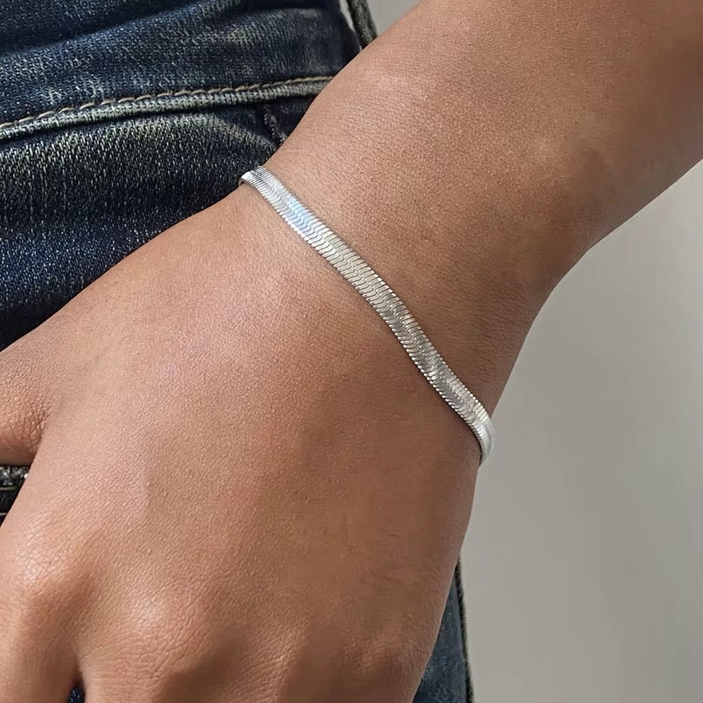 Silver-Tone Stainless Steel Herringbone Bracelet - Picture 3 of 6